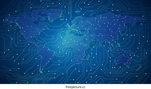 Blue Circuit Board World Map