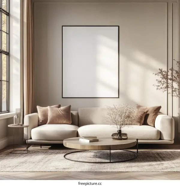 Modern Beige Living Room Interior Mockup
