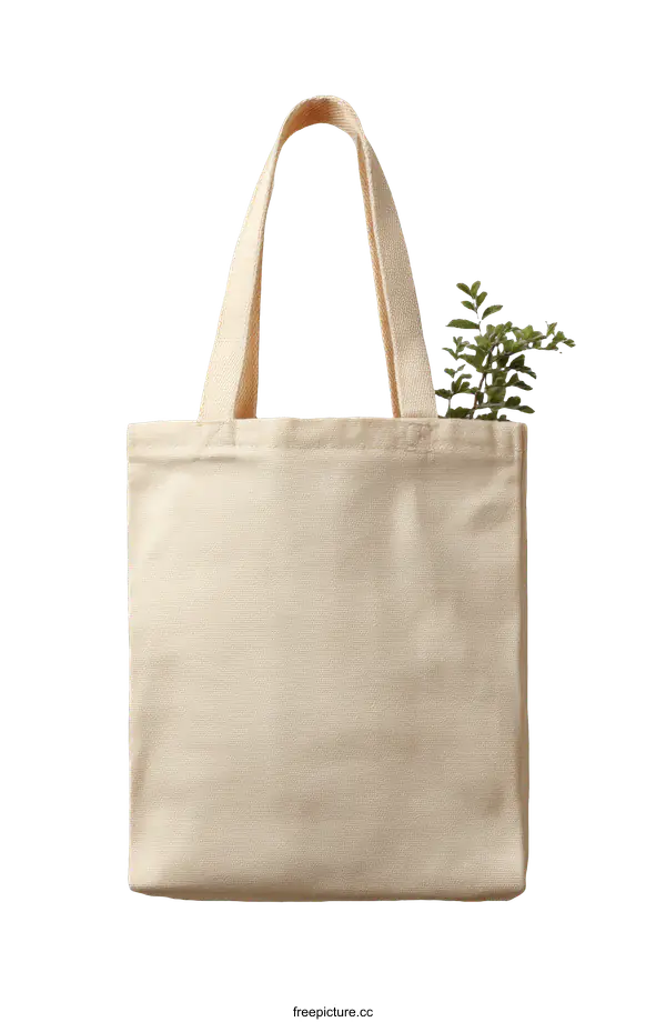 [Transparent Background PNG]Beige Canvas Tote Bag with Minimalist Design