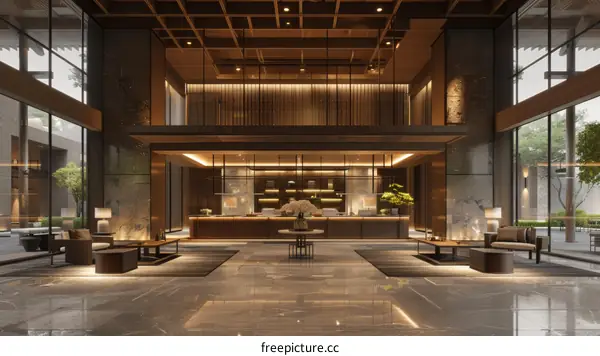 Modern Hotel Lobby Design: Comfortable Seating and Bright Lighting