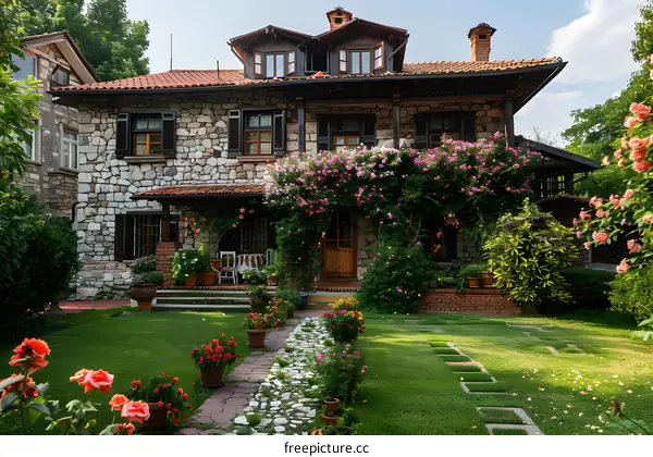 A stone house with a garden in Istanbul, Turkey