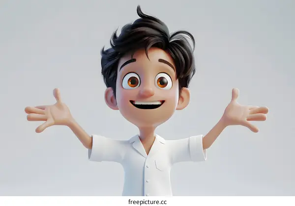 Smiling Boy Character with Open Arms in 3D Illustration