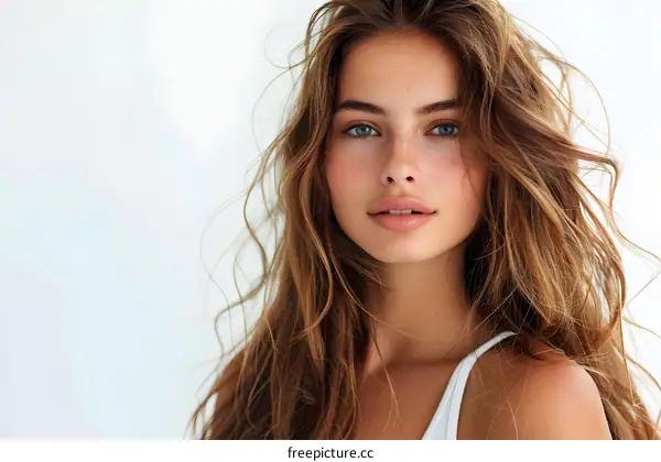 Portrait of a Young Woman with Long Brown Hair