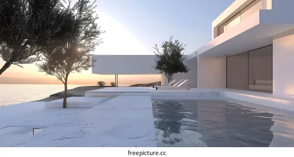 Modern Minimalist Villa with Pool Overlooking the Sea