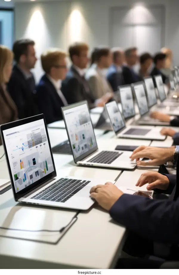 Business people working on their laptops in a conference room