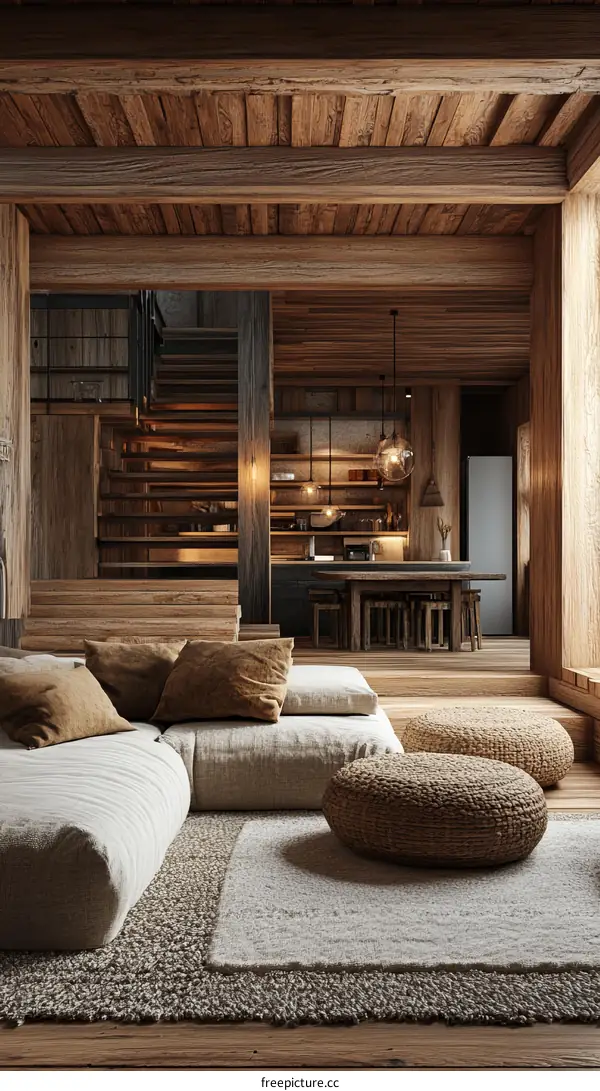 Rustic Wooden Cabin Living Room Interior Design