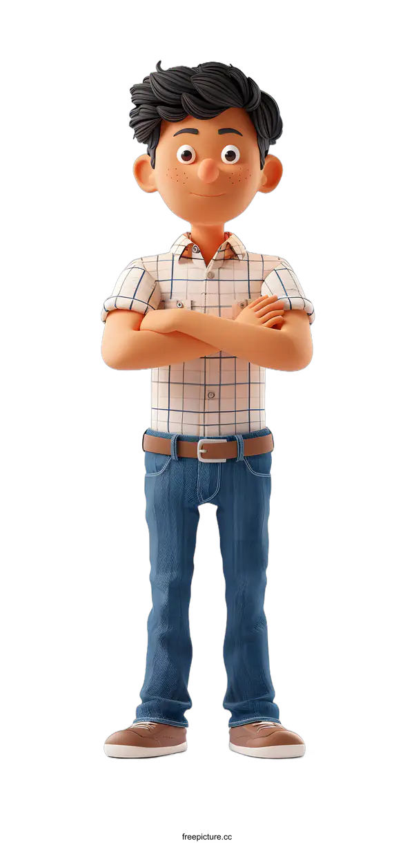 [Transparent Background PNG]A 3D rendering of a man standing with crossed arms