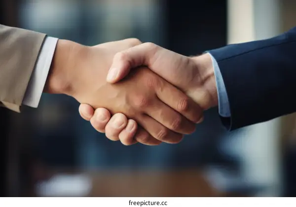 Business handshake between two people in suits