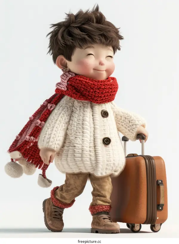 Cute 3D Cartoon Character of a Boy in Winter Clothes