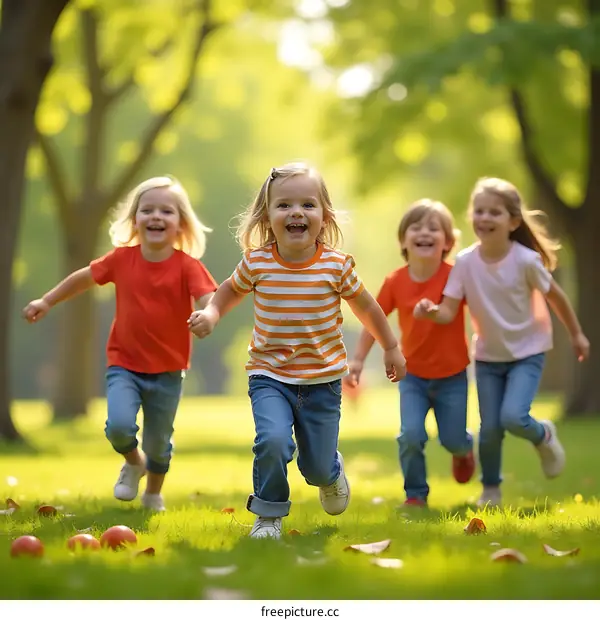 Children Running in a Park on a Sunny Day