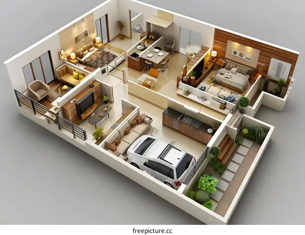 The interior design of a three-story modern house