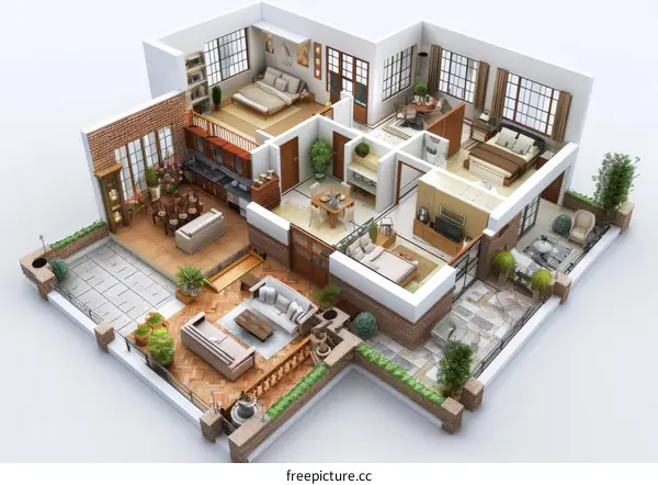 Modern Home Interior Design 3D Rendering