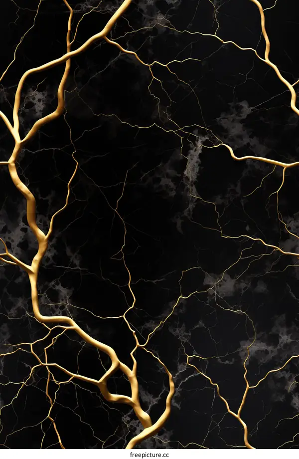Golden veins on black marble