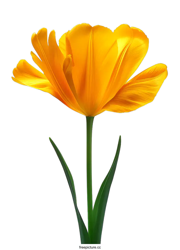 [Transparent Background PNG]Single Yellow Tulip on White Background