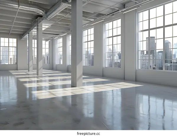Modern Empty Loft Space With City View
