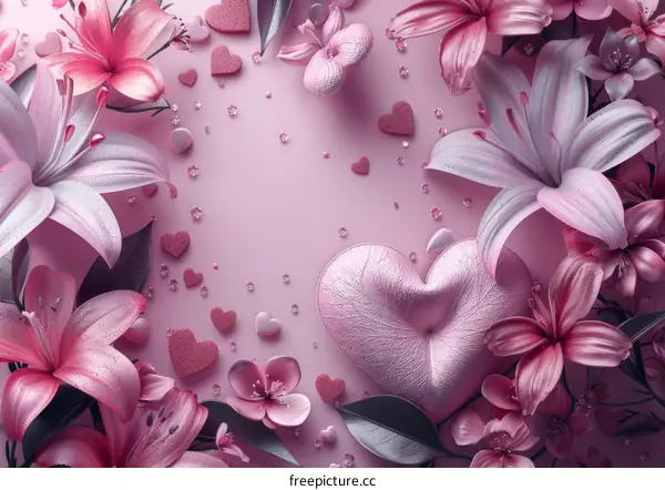 Pink Floral Heart Background