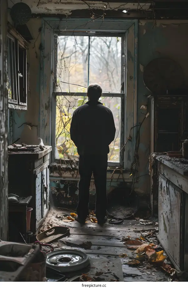 Man standing in a ruined room