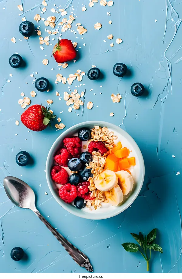 Delicious and Healthy Breakfast Bowl with Berries, Banana and Granola