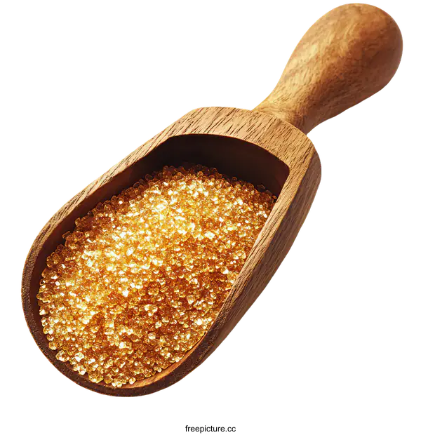 [Transparent Background PNG]Wooden Sugar Scoop Filled with Golden Sugar Crystals