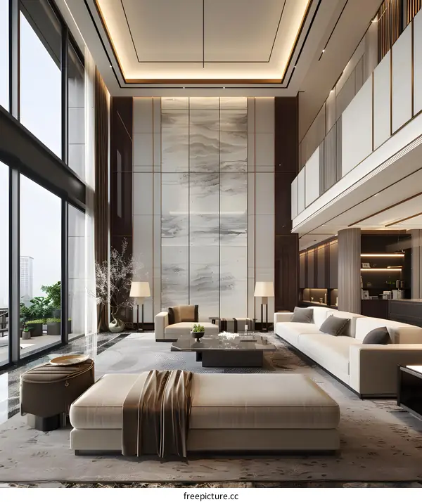 Modern Interior Design of a Luxury Living Room with Large Windows