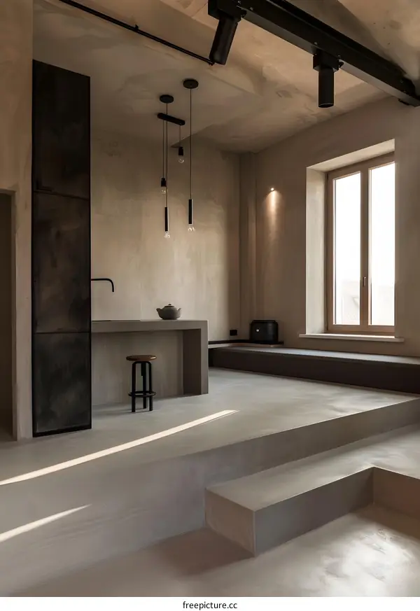 Minimalist Interior Design with Exposed Concrete and Metal