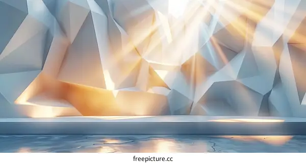 Futuristic empty room with bright light shining through a crack in the wall