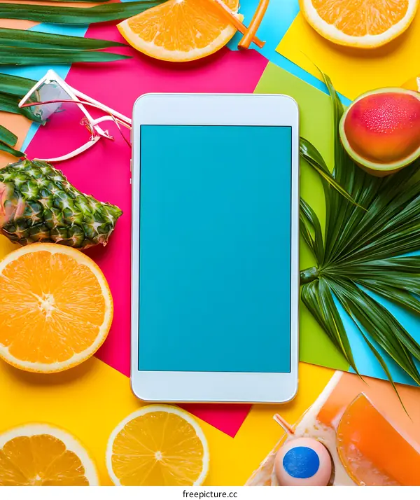 Summer Fruit Flat Lay with Phone Mockup