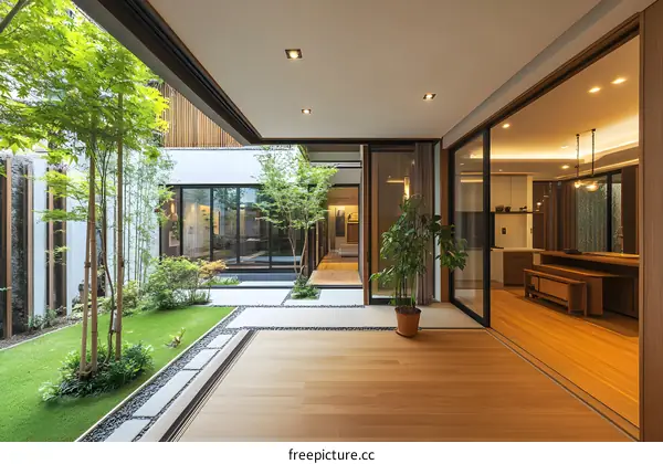 Modern Japanese Home Design with Patio and Garden