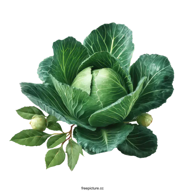 [Transparent Background PNG]Fresh Green Cabbage Illustration with Leaves