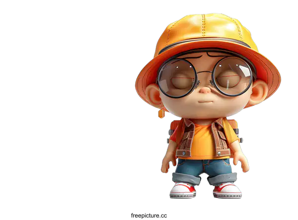 [Transparent Background PNG]Cute Cartoon Boy Wearing Glasses and a Hat