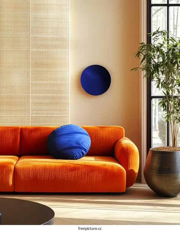 Modern Living Room Interior Design with Orange Sofa