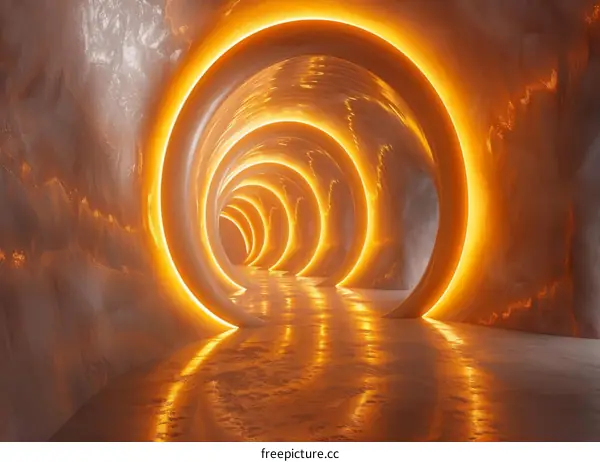Glowing Orange Rings in a Futuristic Tunnel