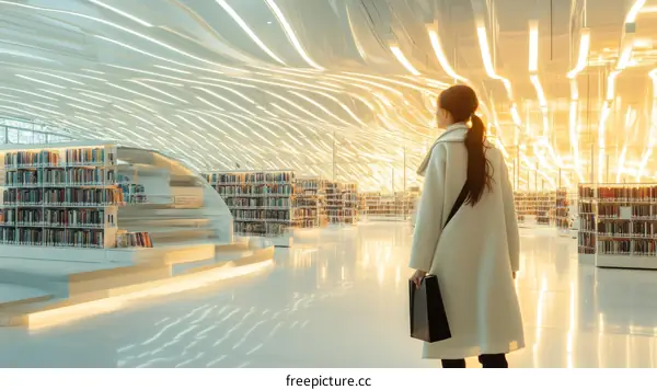 Modern Library with Stylish Woman