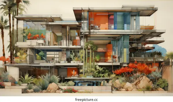 Modernist house with glass walls and open floor plan