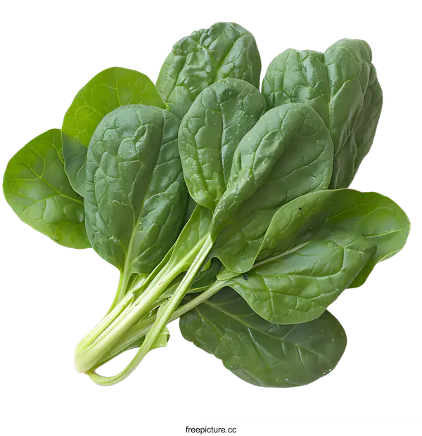 [Transparent Background PNG]Fresh Green Spinach Leaves Isolated on White Background