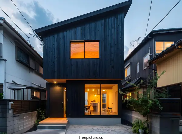 Modern Black Wooden House with Large Windows in Japan