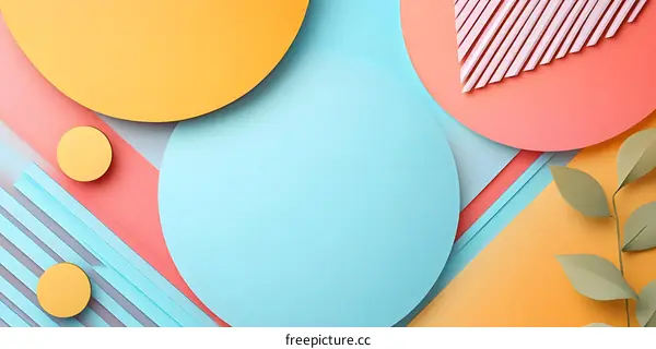 Abstract Colorful Paper Background with Circles and Leaves