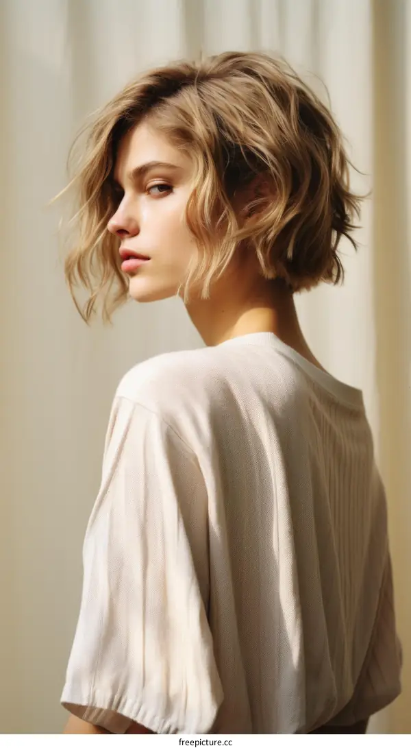 A blonde woman with short hair