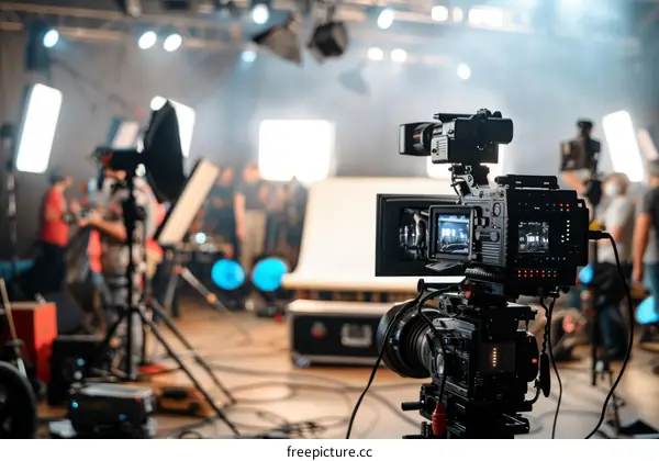 Film crew filming a scene in a studio