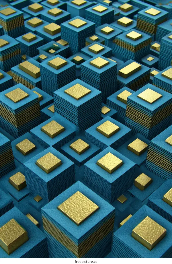 Abstract Geometric Pattern of Gold and Teal Cubes