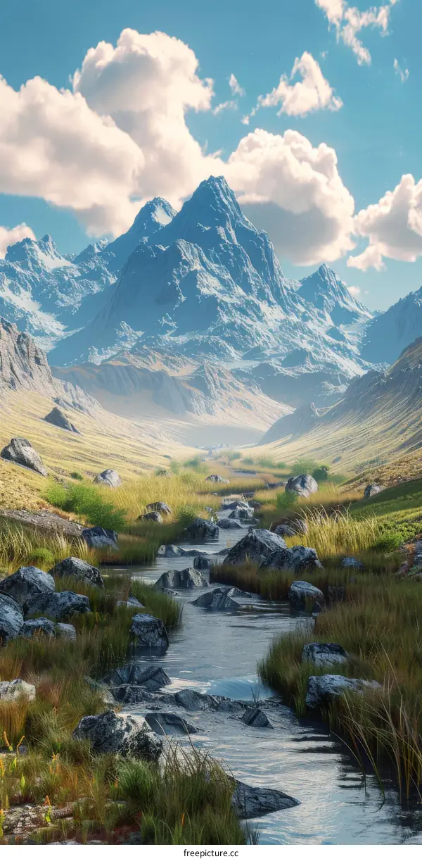 Mountain River Flowing Through a Valley