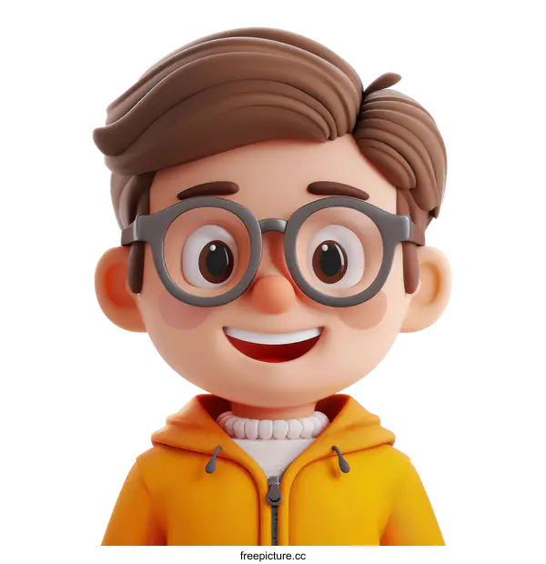 [Transparent Background PNG]Young Boy Wearing Glasses 3D Character