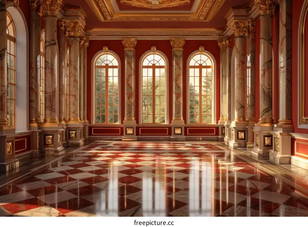 Grand Palace Interior with Checkered Floor