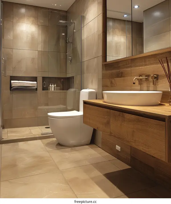 Modern Contemporary Bathroom Design with Warm Wood Accents