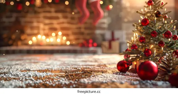 Christmas Tree by the Fireplace