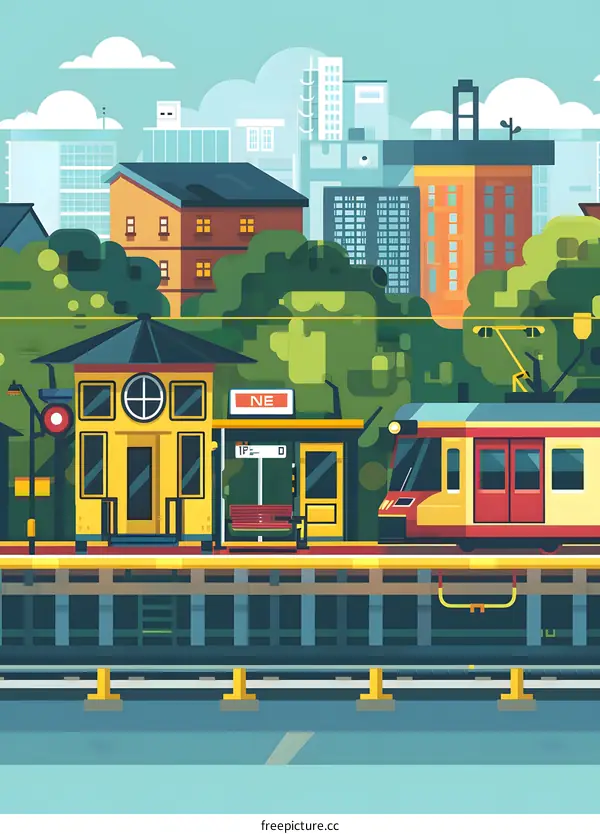 Train Station in the City with Buildings in the Background