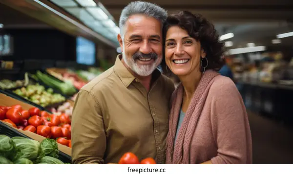 Happy Couple Grocery Shopping Together