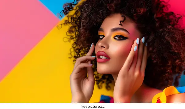 Beautiful Woman with Colorful Makeup and Hairstyle
