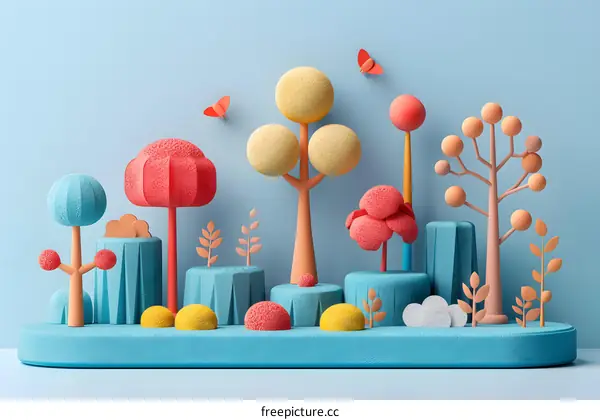 Colorful 3D Rendered Forest Landscape