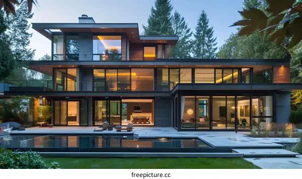 Modern House With Swimming Pool and Large Windows